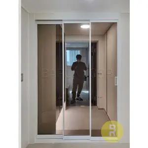 [바른도어]38번 초슬림3연동중문 화이트 브론즈강화유리a