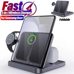 핸드폰 고속 무선 충전기 패드 접이식 3 IN 1 갤럭시 Z FOLD 5 4 FLIP S24 WATCH 충전 도크 용 휴대용 거치대 스탠드