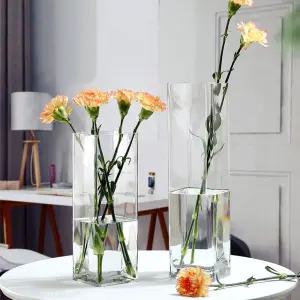 사각 유리 화병 14x14x40cm/소품 인테리어용 꽃병 인테리어 오브제 장식 글라스 조화 꽃 가정용 클리어
