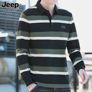JEEP SPIRIT 남성 봄 가을 긴팔 폴로티셔츠 카라 스트라이프 티셔츠