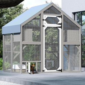 펫코셋 71인치 H 카티오 야외 고양이 울타리, 집 창문, 문, 터널에 부착된 대형 나무 산책로(고양이 - 1세트)