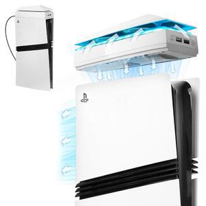 PS5 프로 콘솔 디스크 에디션 및 디지털 에디션용 더스트 커버 컬러풀 LED 조명이 장착된 리어 쿨링 팬, USB 포트 플레이스테이션 5 시스템 2개 포함 사일런트 흡수 팬 쿨러