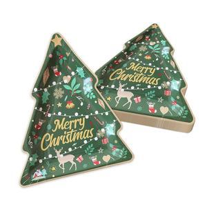 크리스마스 트리 종이 접시 20개 모양 디저트 겨울 생일 파티를 위한 일회용 식기 용품