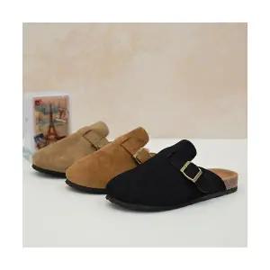 (남여공용) 스웨이드 버클 보스턴뮬 경량 슬리퍼 커플슈즈2cm