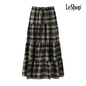 [르샵] 밴딩 리본 체크 러플 롱 스커트 (BP9SK015A)