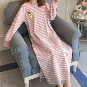 도트 파자마 원피스 바지 겨울 면 긴팔 스트라이프 패턴 홈웨어 잠옷