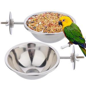 모이 접시 2팩 앵무새 잉꼬 마카우 핀치 러브버드 코카티엘 코누어 버디 클램프 홀더가 있는 스테인리스 스틸 새장 푸드볼