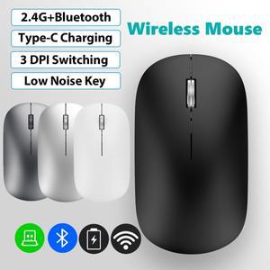 컴퓨터 무선 마우스 충전식 Bluetooth 및 2.4GHz 듀얼 모드 PC 노트북 Macbook 태블릿 용 무음 클릭 전환