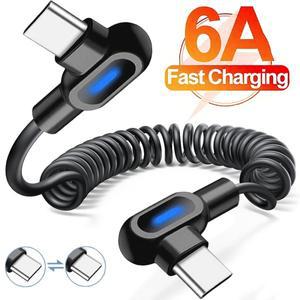 수납형 코일 USB C타입 케이블 6A 고속 충전 데이터 90도 엘보 스프링 타입-C 차량용 (삼성호환  샤오미호