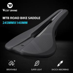 서쪽 자전거 MTB 안장 통기성 미끄럼 방지 쿠션 가죽 표면 시트 도로 충격 흡수 사이클링