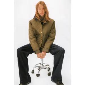 [정품] HM 여자 데일리 자켓 코듀로이 칼라 퀼티드 재킷 카키 그린 1282393002