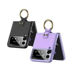 (무료배송) 갤럭시Z플립3 가죽 더블오버 골드링 일체형 케이스