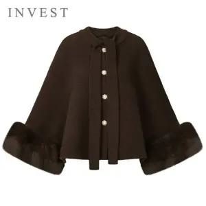 [인베스트]럭셔리 퍼 트리밍 모직 케이프 코트_INI5W1CT1521