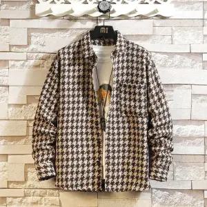 남성패션 체크 셔츠 스몰카라 아우터 루즈핏 빅사이즈 플러스 모직 힛템