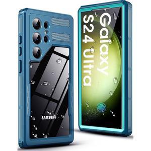 화면 보호기가 내장된 삼성 갤럭시 S24 울트라 방수 케이스 - 5G용 견고한 전신 수중 방진 충격 방지 낙하 보호 커버 청록색