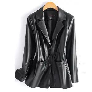 코트 하프 트렌치 패션 양피 자켓 재킷 여성 캐주얼 숏 가죽 2025 긴 커버 버튼 탄성 허리