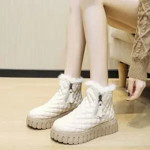 [라일리] Rly 겨울 여성 퀼팅 앵클 통굽 털 부츠 방한화 신발