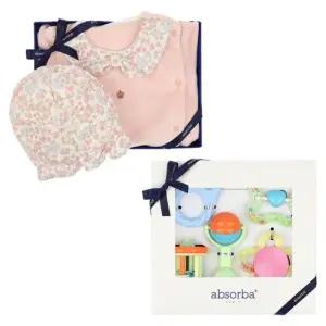 [갤러리아] (압소바출산,백일,아기외출복)가토바디슈트모자+딸랑이5종세트(A27-15628)