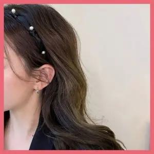 포인트 코디 블랙 시크 보석 진주 큐빅 머리띠 헤어밴드 스타일 슬림 장식 액세서리 여자