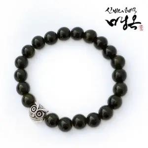 원석 흑녹옥 실버925 행운 부엉이 팔찌 8mm