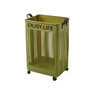 접이식 58L 카키 이동식 빨래바구니 바퀴형 대용량