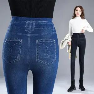 [아우트]여성 레깅스 여자 블루 페이크 데님