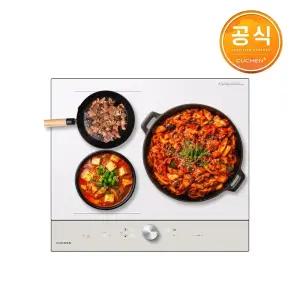 쿠첸 3구 올파워 화이트 인덕션 전기레인지 플렉스존 개별화구 All 3400W 출력 CIR-EW33KD2B1