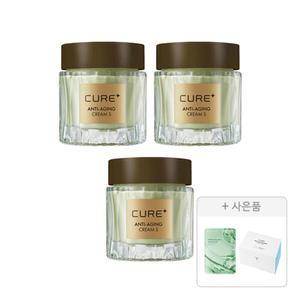 김정문알로에 큐어 안티에이징 크림S, 3개+증정 ( 마일드 코튼 화장솜, 80매, 1개 + 피토 그린 앰플 마스크팩, 1개)