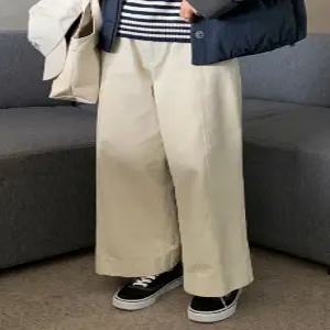 코튼 크림 절개 기모 와이드 팬츠 (one color)