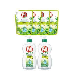 프릴 주방세제 그린파워 레몬그라스 용기, 700ml, 2개 + 리필, 1L, 4개