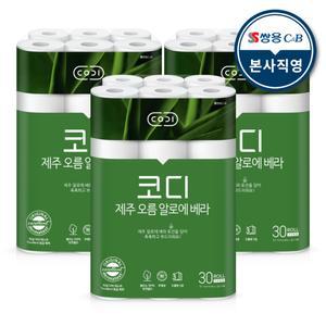 코디 제주 오름 알로에베라 30m 30롤 3팩 천연펄프 3겹 화장지 휴지
