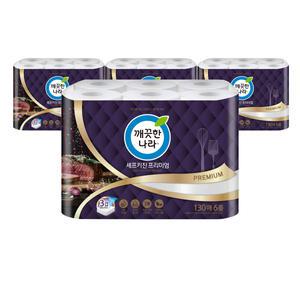 깨끗한나라 셰프키친 프리미엄 3겹 130매 6롤 4팩 키친타월 휴지