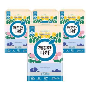 깨끗한나라 순수 소프티 250매x3개입 4팩 각티슈 미용티슈