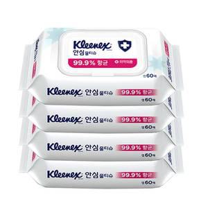 크리넥스 안심물티슈 소독티슈 항균물티슈 60매x4