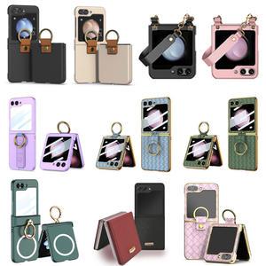 갤럭시Z플립5 힌지보호 가죽 투명 카드수납 링 스트랩 케이스