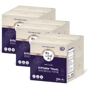 [한예지]한예지 키스해링 뽑아쓰는 천연펄프 키친타올 150매 4입 3팩