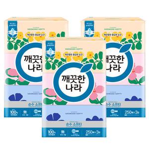 깨끗한나라 순수 소프티 각티슈 250매x9팩 천연펄프 미용티슈