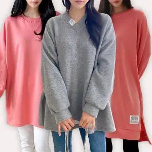 [아이우먼]빅사이즈여성의류 기모 브이넥롱티셔츠 오버핏 맨투맨_P386687552