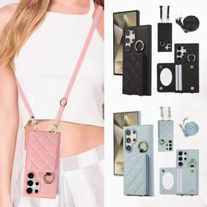 [유니커블]갤럭시 S25 S24 S23 플러스 울트라 다이아 퀄팅 미러 카드 지갑 수납 목걸이 스트랩 가죽 케이스