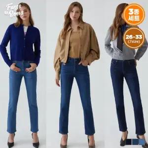 3종세트 팡스앤본즈 여성 데일리 봄여름 일자핏 소프트 코튼 스판 데님팬츠 청바지 ECX2502W3S