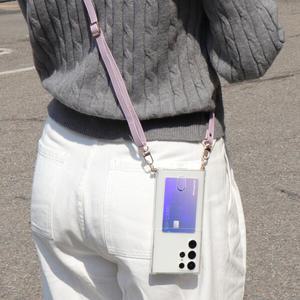 갤럭시S25 울트라 플러스 길이조절 크로스 숄더 스트랩 + 투명 케이스 산책 운동 여행 도난방지 핸드폰줄