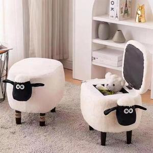 양스툴 동물 패브릭 침실 화이트 봄베이 얼룩송아지 스톨 원형 오렌지 베드 귀여운