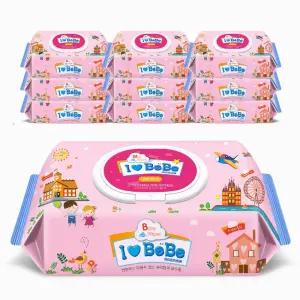 캡형 물티슈 핑크-플레인 피치-엠보싱 100매 1팩 아이러브베베 일회용 아기 위생용품