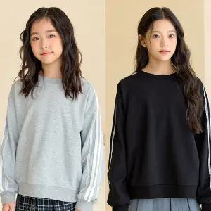 레이스 장식 라인 티셔츠 맨투맨 / 여아 주니어 의류 초등학생 옷