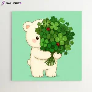 [갤러리츠] 네잎클로버 아기곰 그림 인테리어 액자 돈들어오는 거실 현관 카페