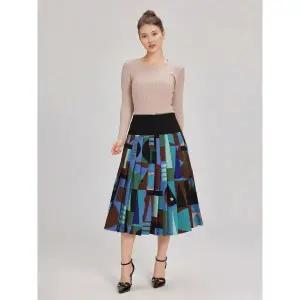 [하프클럽/베스띠벨리]블루프린트 기하학패턴 밴딩 플리츠 스커트 BHSAI2311