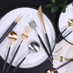 큐티폴 고아 블랙 커트러리 1P 골드 실버 양식기 디너 디저트 케익스푼