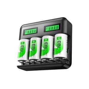 EBL 충전식 D 배터리 4팩 1.2V 10000mAh 대용량, Ni-MH AA AAA C 충전식 배터리용 LCD 스마트 배터리 충전기 포함