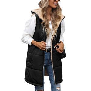 얀 여성 롱 패딩 조끼 가을 민소매 플리스 리버서블 지퍼 업 겨울 코트 재킷 후드티