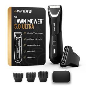 MANSCAPED The Lawn Mower 5.0 울트라 사타구니 및 바디 헤어 트리머 - 듀얼 헤드 SkinSafe 포일 블레이드, 방수 습식/건식 그루머, USB-C 충전식, 여행용 케이스 포함, 남성용 볼 면도기, 블랙